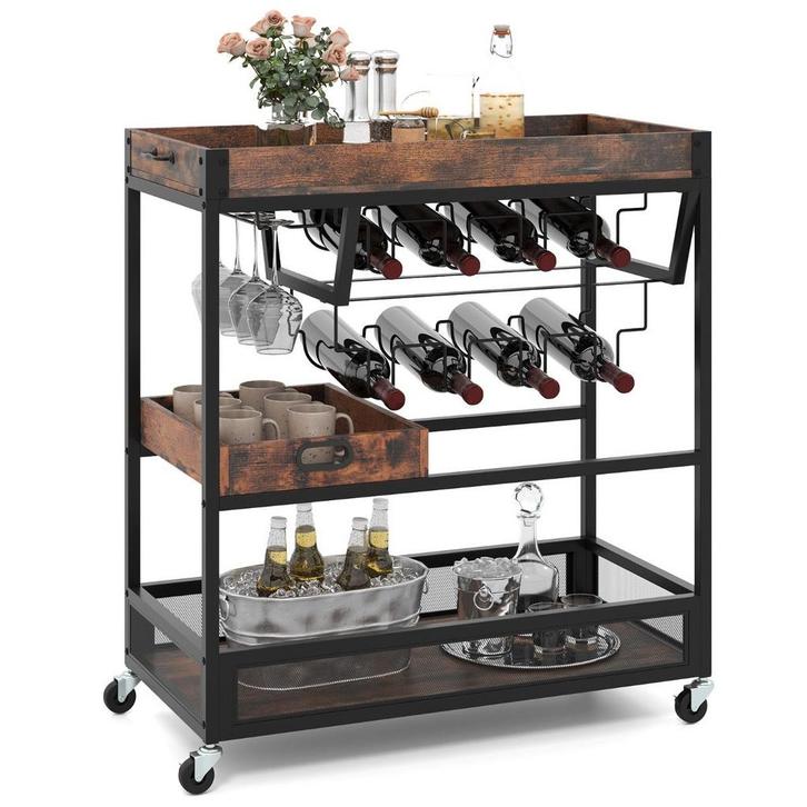 LIVSK Vergrendelbare Serveertrolley - Afneembaar Dienblad -, Huis en Inrichting, Keuken | Keukenelementen, Nieuw, Verzenden