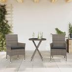 vidaXL 3-delige Bistroset met kussens poly rattan en glas, Tuin en Terras, Tuinsets en Loungesets, Verzenden, Nieuw, Rotan