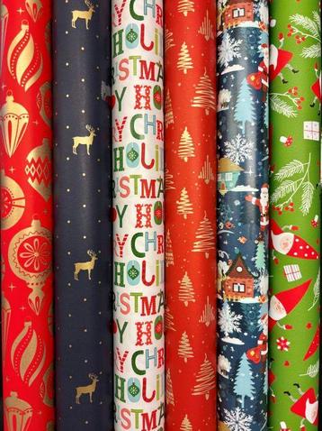 Inpakpapier Kerstmis Feest 6 Luxe Rollen - Breedte 70 cm - beschikbaar voor biedingen