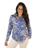 Blauw/beige print travelstof blouse van By Swan, Kleding | Dames, Nieuw, Verzenden