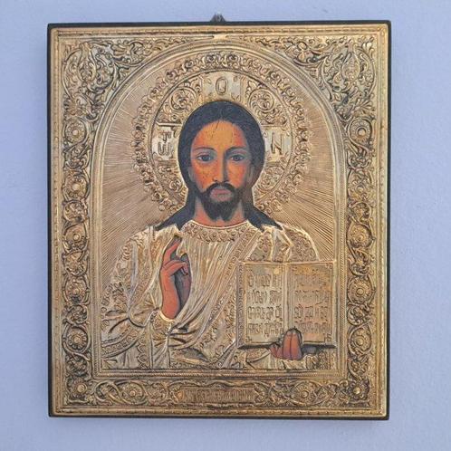 Icoon - Christus Pantokrator - Hout, Verzilverd - Giancarlo, Antiek en Kunst, Antiek | Boeken en Bijbels