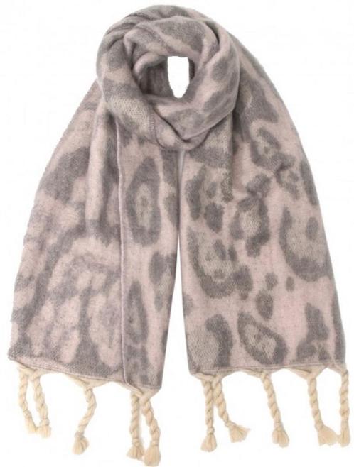 Roze grijze sjaal met luipaard print, Kleding | Dames, Mutsen, Sjaals en Handschoenen, Sjaal, Nieuw, Verzenden
