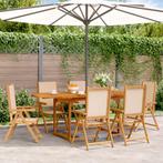 vidaXL 7-delige Tuinset massief hout en stof beige, Tuin en Terras, Tuinsets en Loungesets, Verzenden, Nieuw, Hardhout, Tuinset
