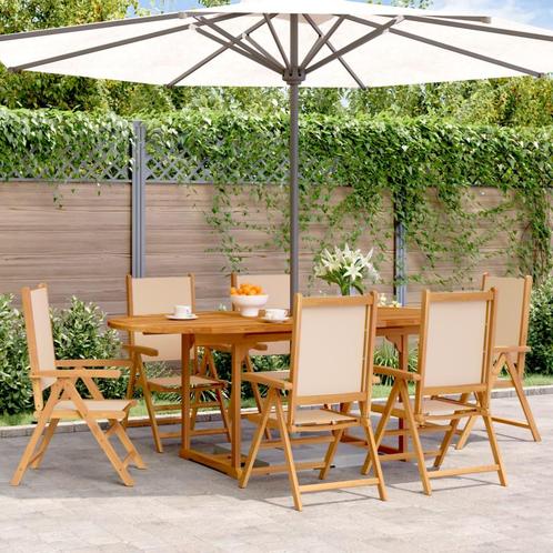 vidaXL 7-delige Tuinset massief hout en stof beige, Tuin en Terras, Tuinsets en Loungesets, Tuinset, Nieuw, Hardhout, Verzenden
