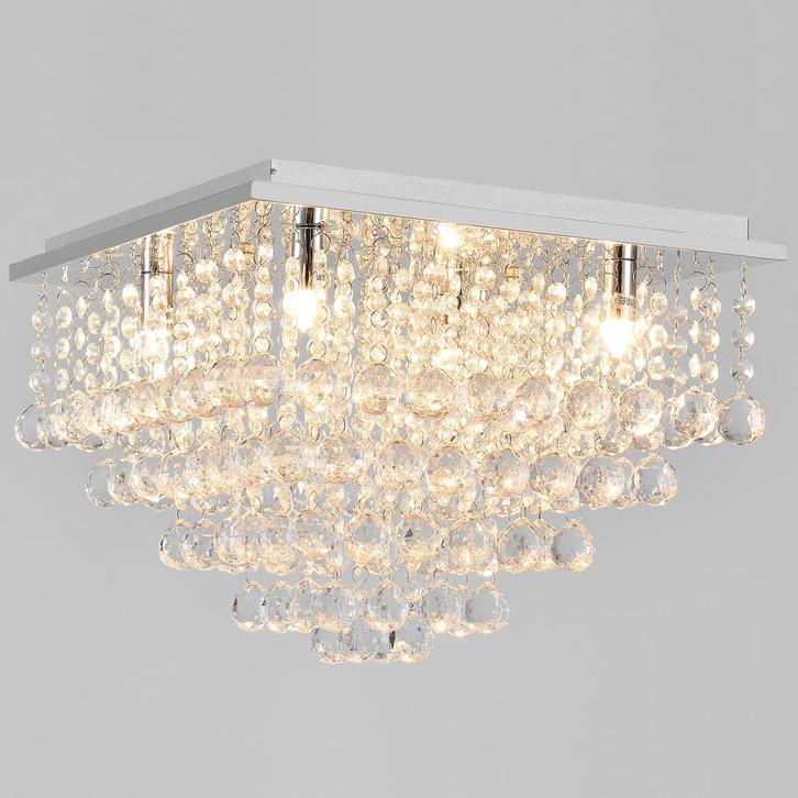 Plafondlamp Veli Prisma 28x38x38 met kristallen chroom 4xG9, Huis en Inrichting, Lampen | Plafondlampen, Verzenden