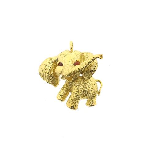 18 Krt. Gouden hanger van een olifant met carneool (witgoud), Sieraden, Tassen en Uiterlijk, Bedels, Gebruikt, Overige merken