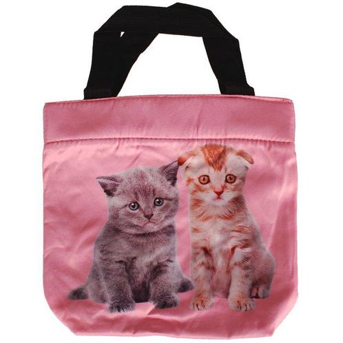 Schoudertasje/Handtasje roze met 2 kittens - 21x21cm NIEUW, Sieraden, Tassen en Uiterlijk, Tassen | Schoudertassen, Roze, Nieuw