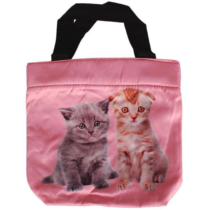 Schoudertasje/Handtasje roze met 2 kittens - 21x21cm NIEUW, Sieraden, Tassen en Uiterlijk, Tassen | Schoudertassen, Roze, Nieuw
