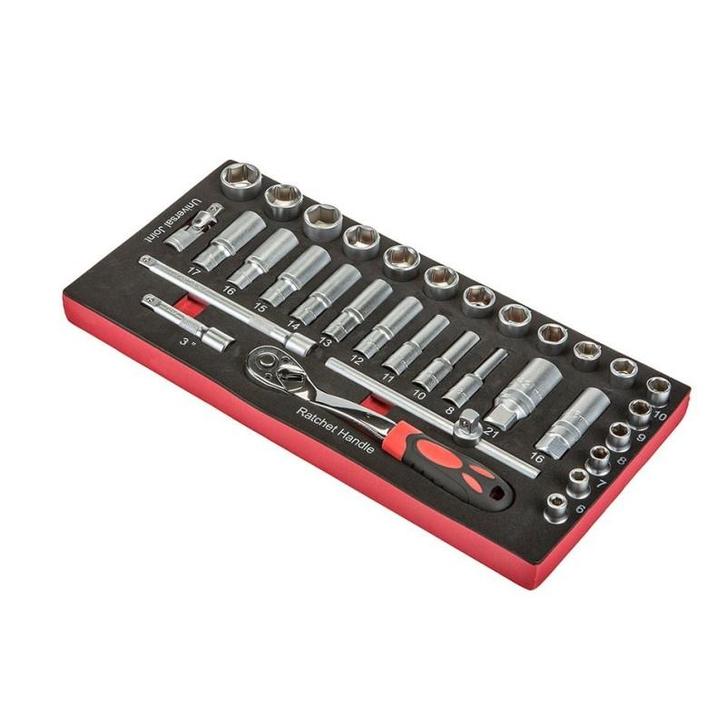 Doppenset 3/8 inch met omkeerbare ratel en verlengstukken –, Doe-het-zelf en Verbouw, Gereedschapskisten, Ophalen of Verzenden