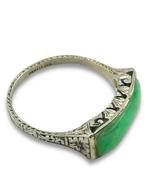 Ring - 18 karaat Witgoud, Art Deco 18K Wit Goud & Jade Ring, Sieraden, Tassen en Uiterlijk, Ringen, Nieuw
