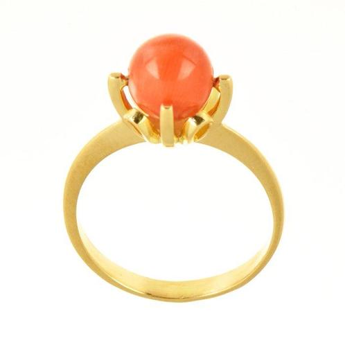 Ring - 18 karaat Geel goud Koraal, Sieraden, Tassen en Uiterlijk, Ringen