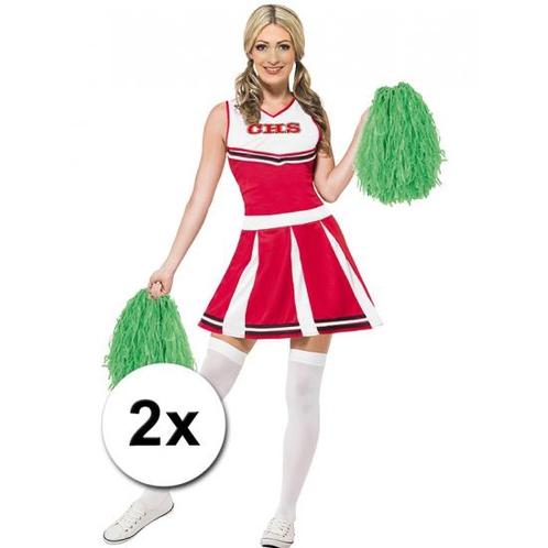 2x Stuks cheerball/pompom groen met ringgreep 28 cm  - Che.., Hobby en Vrije tijd, Feestartikelen, Ophalen of Verzenden