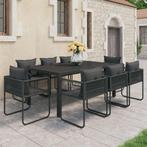 vidaXL 9-delige Tuinset PVC-rattan zwart, Kunststof, Verzenden, Nieuw, 8 zitplaatsen