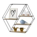 Wandrek zeshoek met 4 planken 62x12x53 cm zwart en houtkleur, Verzenden, Nieuw