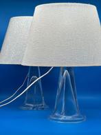 Paar Tischlampen – Putzler Germany – Glas & Stoffschirm –