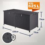 Tuinbox Polyrotan Kussenbox Zwart 150x77x73cm met Wielen, Verzenden, Nieuw