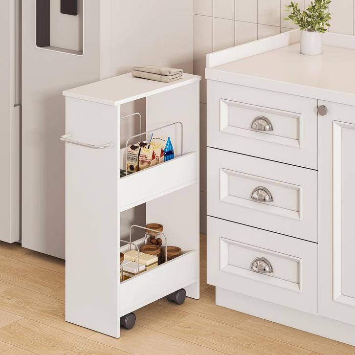 Keukentrolley Katra 66,5x40x20 cm wit [en.casa], Huis en Inrichting, Keuken | Keukenbenodigdheden, Verzenden