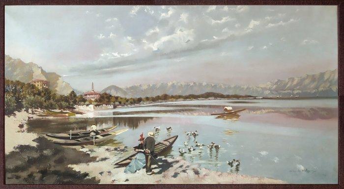 Scuola Lombarda (XX), firmato Pellegrini - Lago Maggiore da, Antiek en Kunst, Kunst | Schilderijen | Klassiek