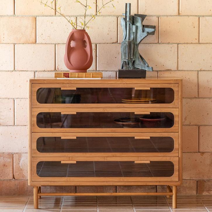 *WOONWINKEL* Dutchbone Caroun Bamboe Ladenkast Retro Design, Huis en Inrichting, Kasten | Ladekasten, Nieuw, Verzenden