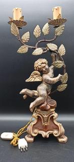 Tafellamp - IJzer (gesmeed), Gesneden polychroom hout met, Antiek en Kunst, Antiek | Overige Antiek