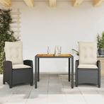vidaXL 3-delige Tuinset met kussens poly rattan zwart, Tuin en Terras, Tuinsets en Loungesets, 2 zitplaatsen, Nieuw, Tuinset, Verzenden