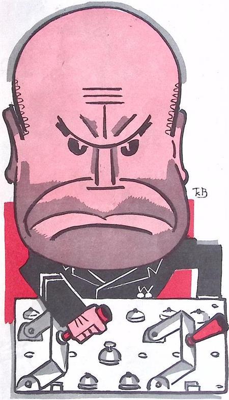 Spotprent met het GROTE HOOFD-kwartier van Mussolini, Antiek en Kunst, Kunst | Litho's en Zeefdrukken, Verzenden