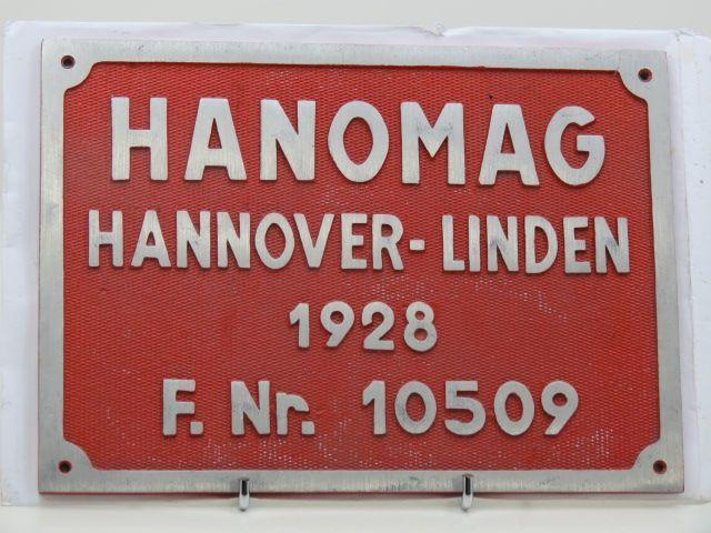Lokschild Hanomag 1928 F.Nr. 10509 (Eisenbahnschild), Verzamelen, Spoorwegen en Tramwegen, Overige typen, Gebruikt, Ophalen of Verzenden
