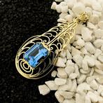 Gouden hanger met lichtblauwe toermalijn | Indigoliet, Ophalen of Verzenden, Gebruikt, Goud, Overige merken