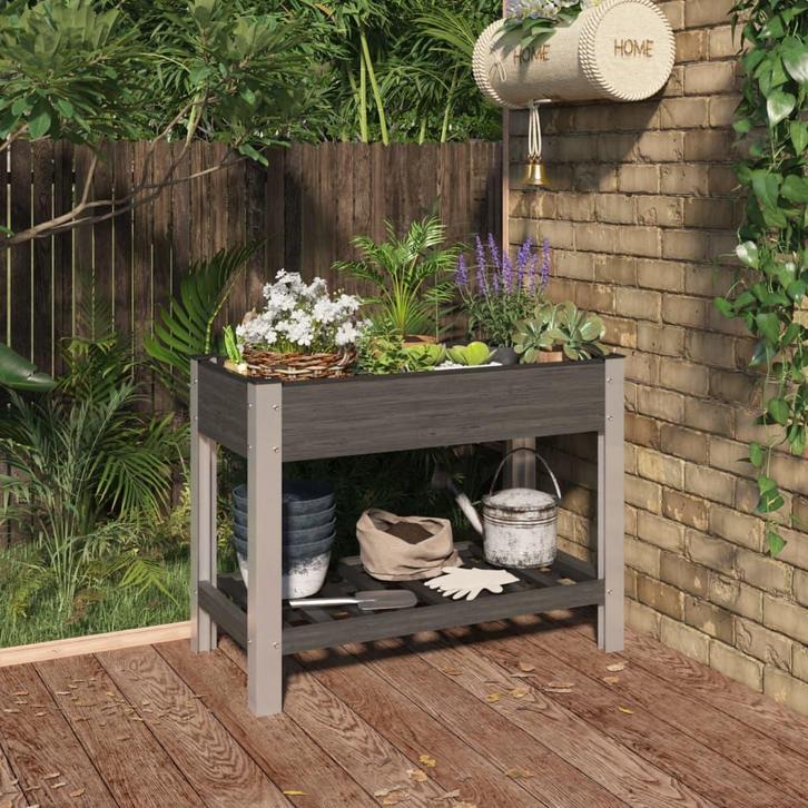 vidaXL Plantenbak verhoogd met schap 100x50x75 cm HKC, Tuin en Terras, Bloembakken en Plantenbakken, 100 cm of meer, Nieuw, Hout
