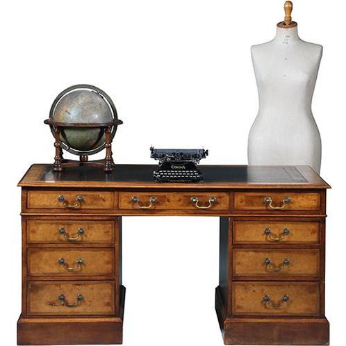 Bureau Engeland noten met wortelnoten en zwart leer ca 1910, Antiek en Kunst, Antiek | Kantoor en Zakelijk, Ophalen of Verzenden