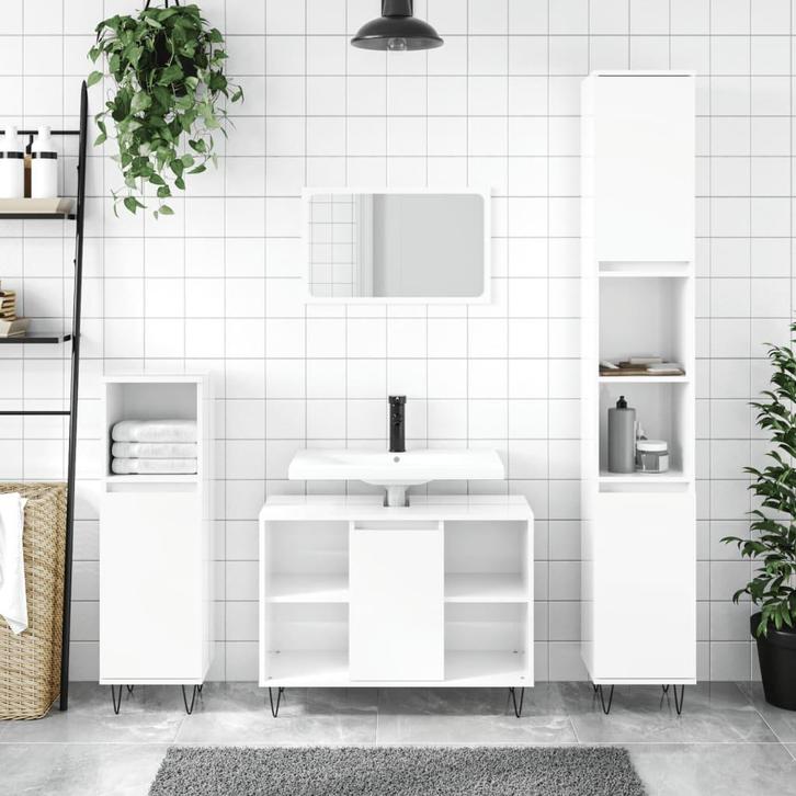 vidaXL Badkamerkast 30x30x100 cm bewerkt hout hoogglans wit, Huis en Inrichting, Badkamer | Badkamermeubels, Nieuw, 100 tot 150 cm