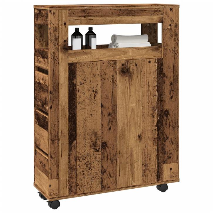 vidaXL Badkamerkast smal met wielen bewerkt hout oud, Huis en Inrichting, Kasten | Overige, Nieuw, Verzenden