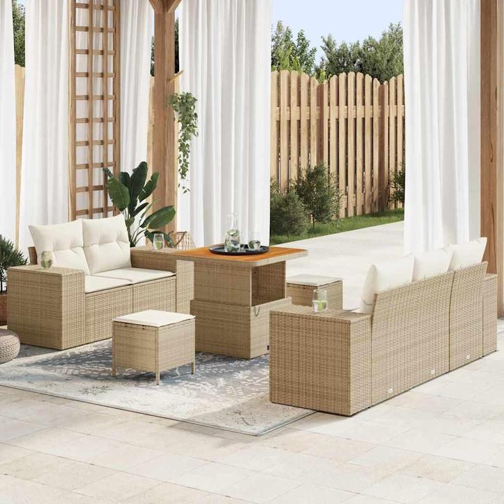 vidaXL Tuin Sofa Set 8 pcs beige en crèmekleurig 80 x 80 x, Tuin en Terras, Tuinsets en Loungesets, Nieuw, Rotan, Verzenden
