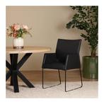 Set van 4 zwart leren eetkamerstoelen Els - met armleuning, Ophalen of Verzenden, Nieuw, Leer