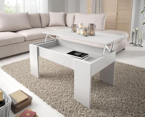 Salontafel Malia - Wit - 100 cm - Uitklapbaar, Huis en Inrichting, Tafels | Salontafels, 100 tot 150 cm, Nieuw, 50 tot 75 cm, 50 tot 100 cm