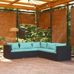 vidaXL 5-delige Loungeset met kussens poly rattan zwart, Verzenden, Nieuw, Rotan, Loungeset