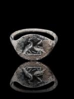 Oud-Romeins Rare Bronze Dubbel Bird Seal Ring (Zonder