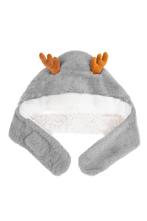 Muts Rendier Fleece Grijs Bont Hoorns Oren Touwtjes Donkergr, Ophalen of Verzenden, Nieuw