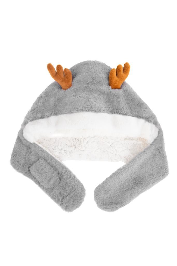 Muts Rendier Fleece Grijs Bont Hoorns Oren Touwtjes Donkergr, Kinderen en Baby's, Kinderkleding | Mutsen, Sjaals en Handschoenen