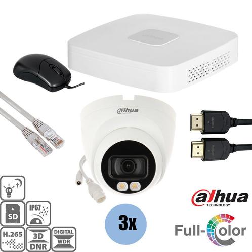 Dahua Set 3x Turret Full-Color 4MP + Recorder &, Audio, Tv en Foto, Videobewaking, Ophalen of Verzenden