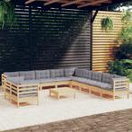vidaXL 12-delige Loungeset met grijze kussens massief, Tuin en Terras, Verzenden, Nieuw, Loungeset