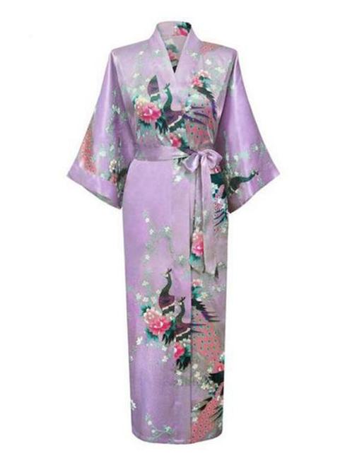 KIMU® Kimono Lila Maxi M-L Yukata Satijn Lang Lange Lichtpaa, Kleding | Dames, Carnavalskleding en Feestkleding, Nieuw, Maat 38/40 (M)