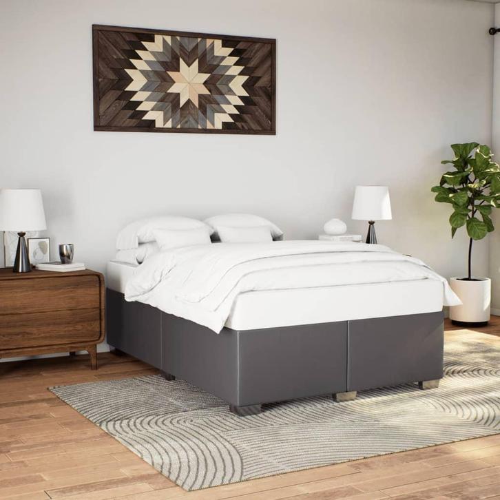 vidaXL Bedframe kunstleer grijs 160x200 cm, Huis en Inrichting, Slaapkamer | Bedden, 160 cm, 200 cm, Grijs, Tweepersoons, Nieuw