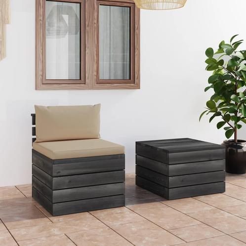 vidaXL 2-delige Loungeset met kussens pallet massief, Tuin en Terras, Tuinsets en Loungesets, Loungeset, Nieuw, 2 zitplaatsen