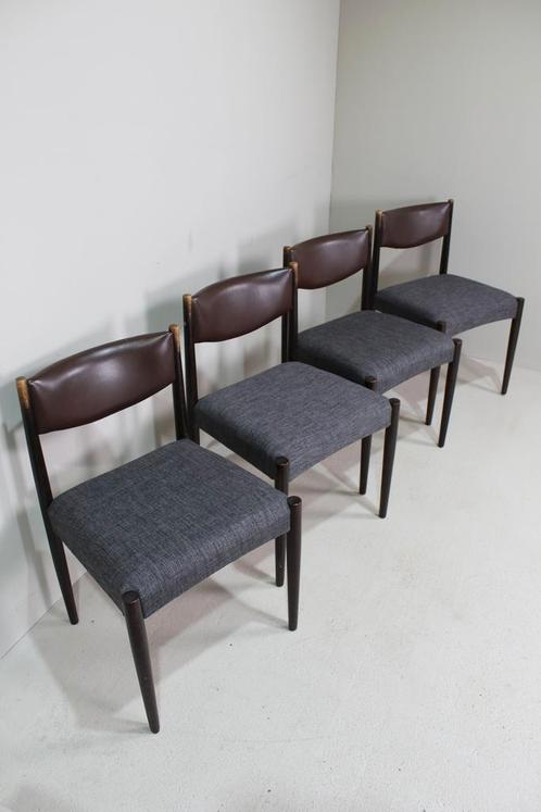 4x Vintage eetkamerstoelen - jaren 60, bruin, grijs, Huis en Inrichting, Stoelen, Vier, Bruin, Gebruikt, Hout, Stof, Overige materialen