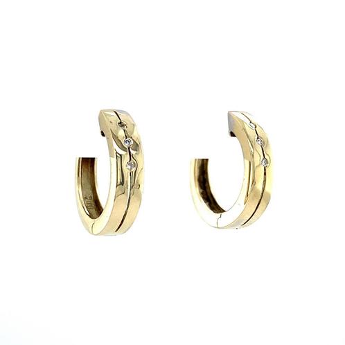 Gouden klapcreolen met diamant 14 karaat, Sieraden, Tassen en Uiterlijk, Oorbellen, Wit, Zo goed als nieuw, Goud, Verzenden