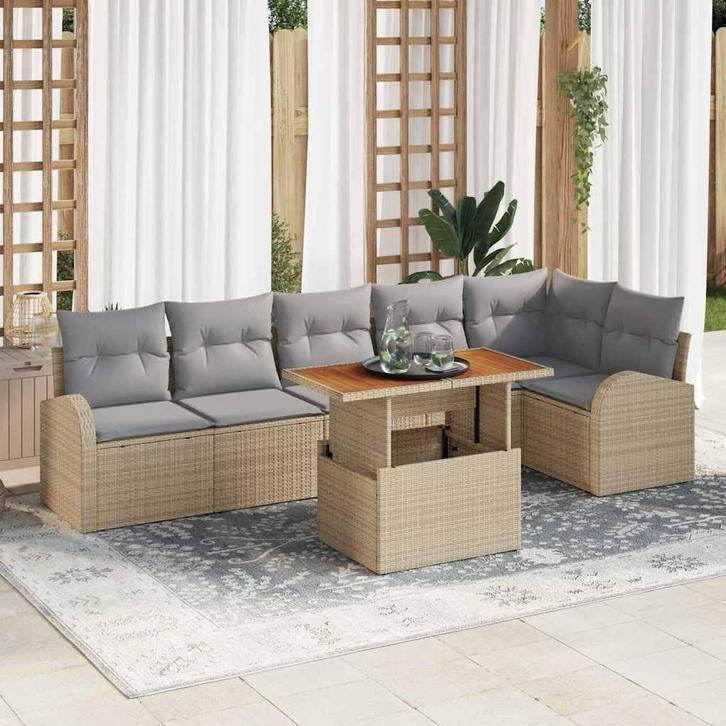 vidaXL Tuin Sofa Set met kussen 7 pcs beige en lichtgrijs, Tuin en Terras, Tuinsets en Loungesets, Nieuw, Rotan, Verzenden