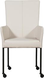 Set van 6 Crème leren moderne eetkamerstoelen - met armleuni, Huis en Inrichting, Stoelen, Nieuw, Leer, Ophalen of Verzenden, Modern