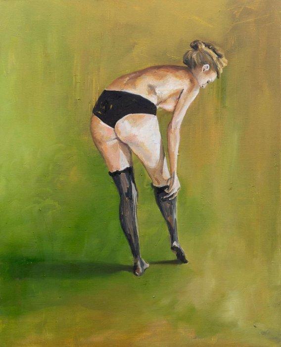 Lisa Braun - Black stockings, Antiek en Kunst, Kunst | Schilderijen | Modern