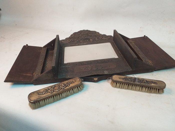 Spiegel - Glas, Hout, Koper - Spiegel/borstels, Antiek en Kunst, Curiosa en Brocante